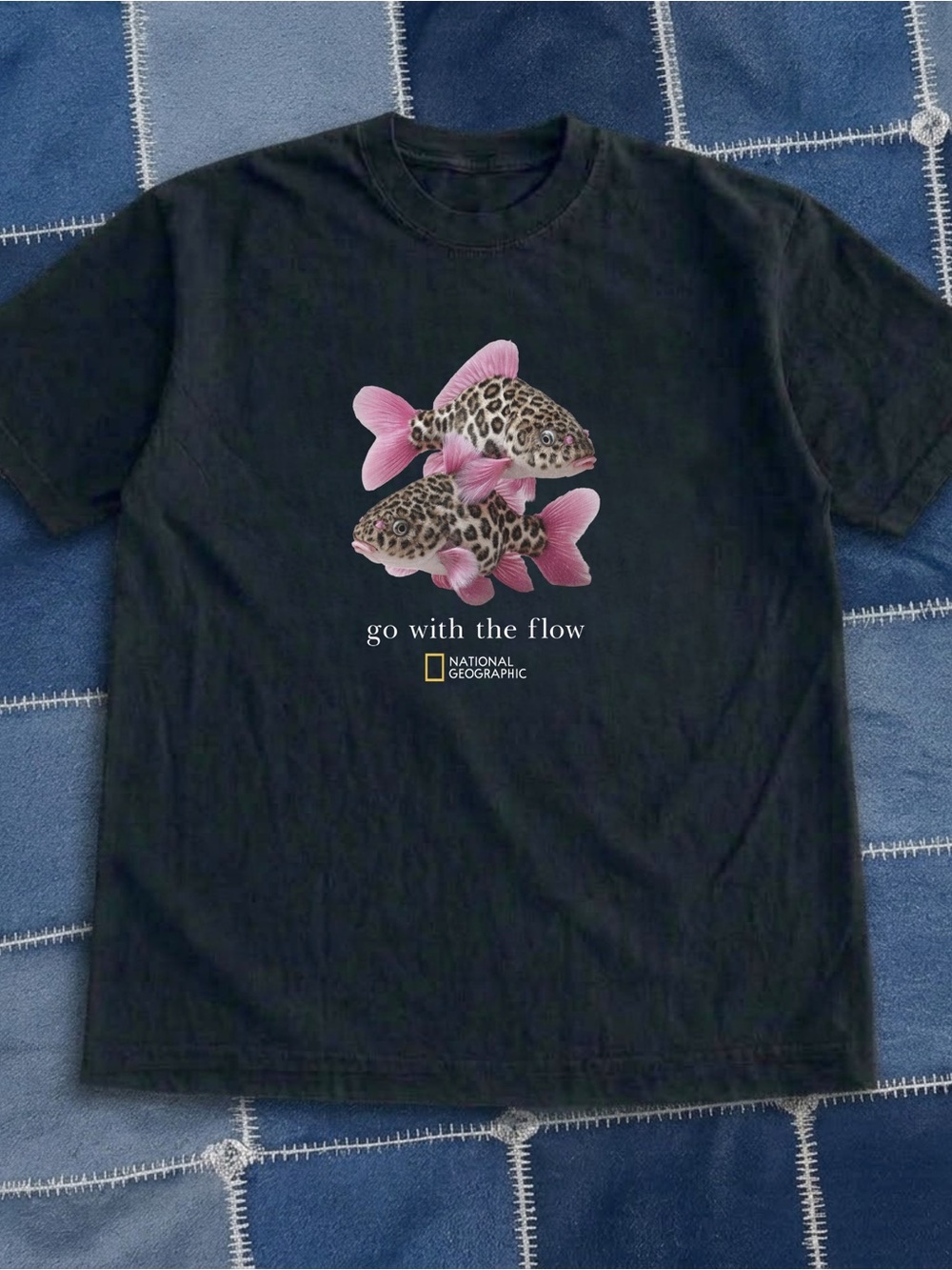 Gildan National Geographic Pink Fish Graphic Black Tee